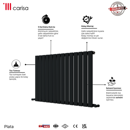 Carisa Plata Yatay Alüminyum Radyatör Modern Tasarım Antrasit
