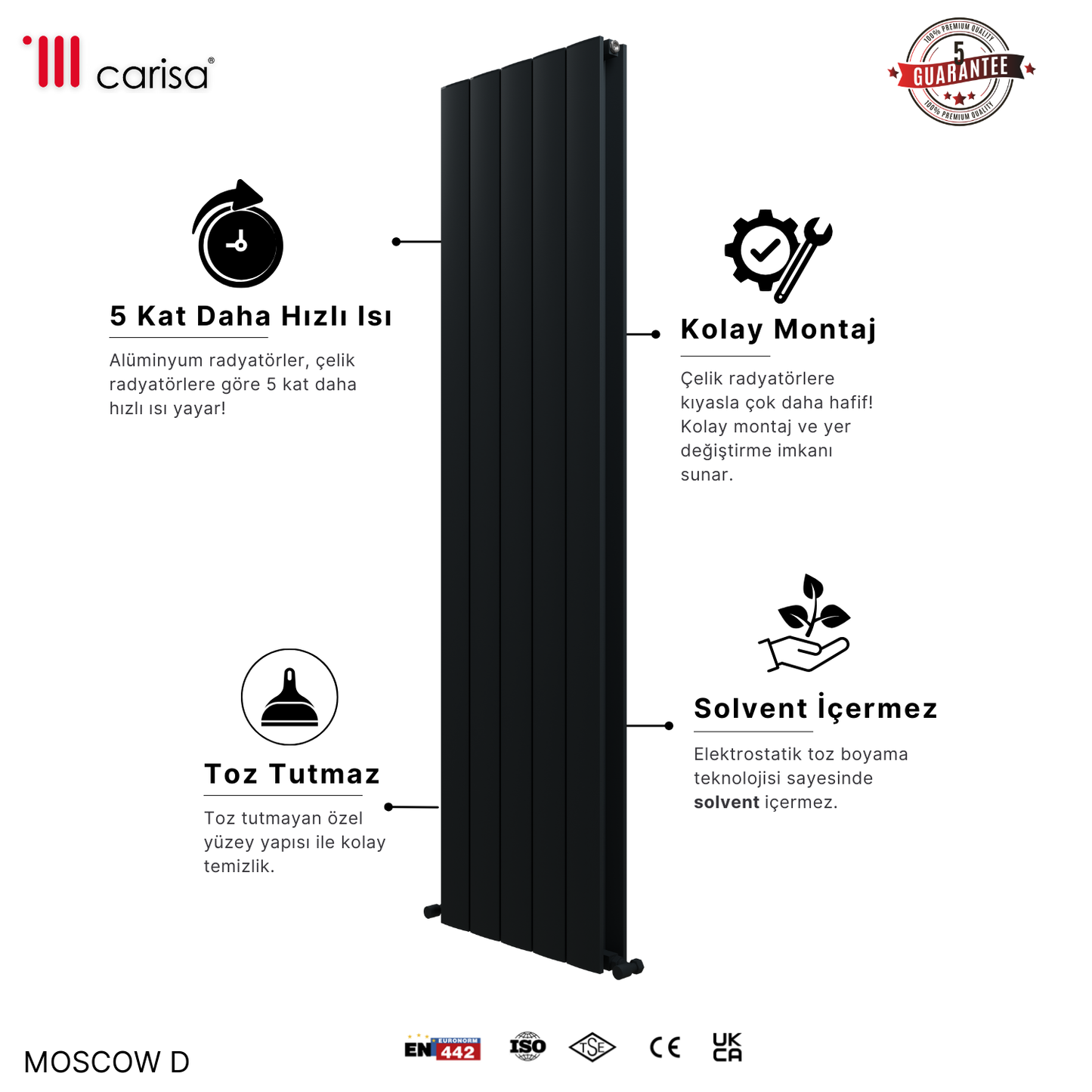 Carisa Moscow D Dikey Alüminyum Radyatör Modern Tasarım Antrasit