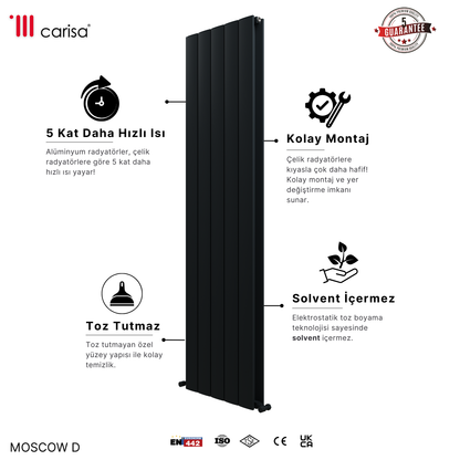 Carisa Moscow D Dikey Alüminyum Radyatör Modern Tasarım Antrasit