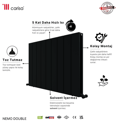 Carisa Nemo Yatay Alüminyum Radyatör Modern Tasarım Antrasit