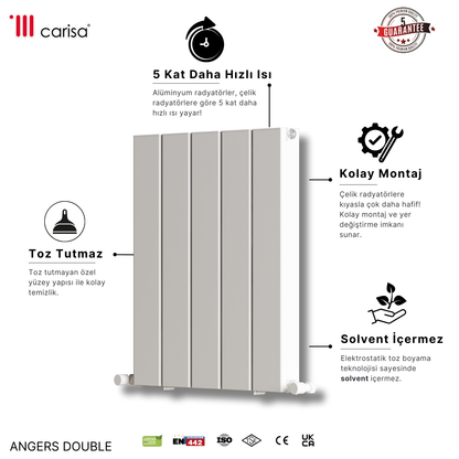 Carisa Angers Double Alüminyum Radyatör Beyaz Standart Bağlantı