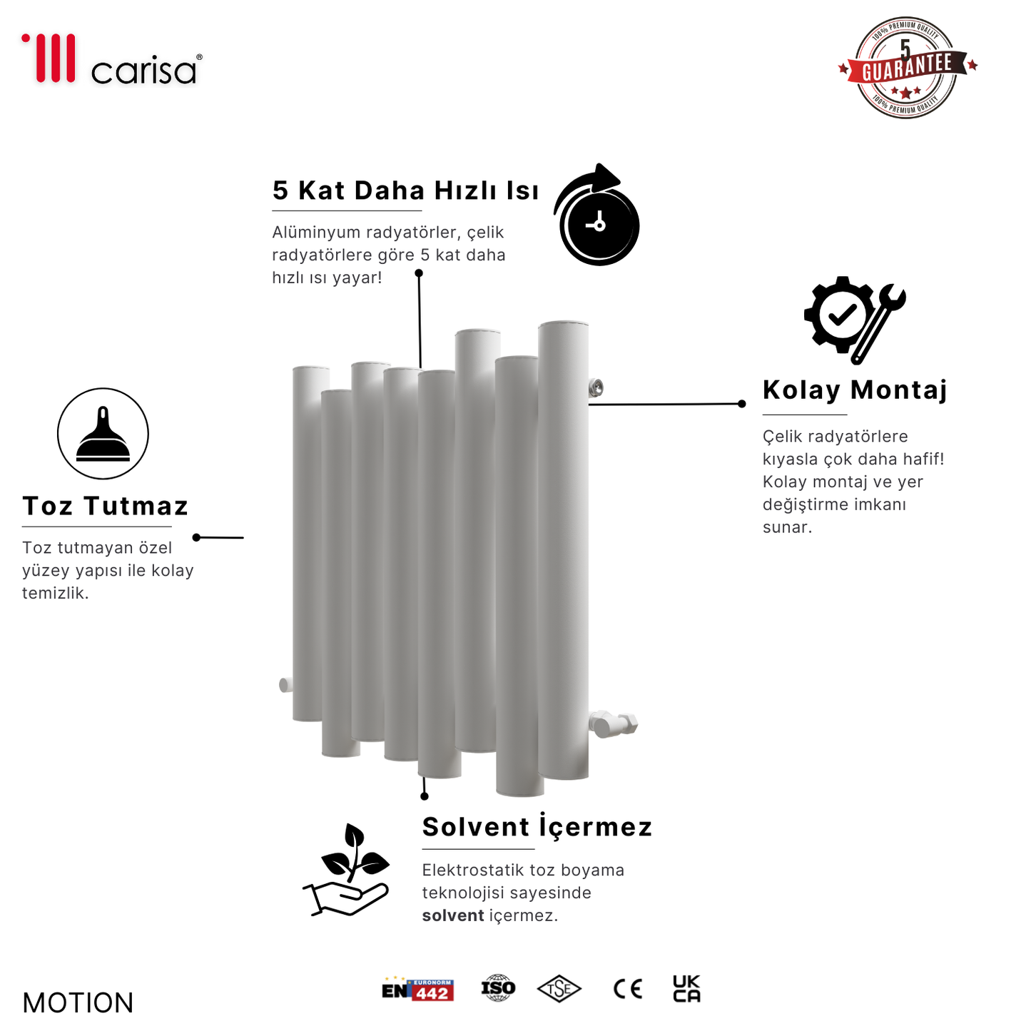 Carisa Motion Yatay Alüminyum Radyatör Modern Tasarım Beyaz