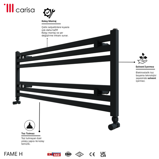 Carisa Fame H Alüminyum Havlupan Modern Tasarım Siyah