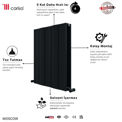 Carisa Moscow Alüminyum Radyatör Siyah Standart Bağlantı