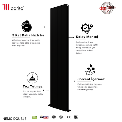 Carisa Nemo Double Alüminyum Radyatör Siyah Standart Bağlantı