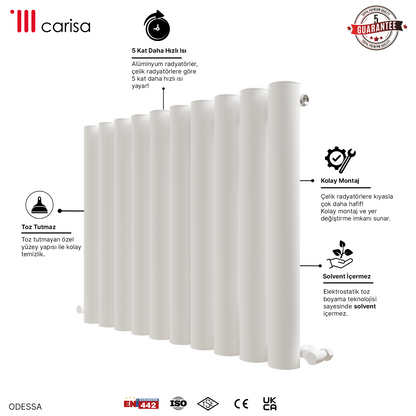 Carisa Odessa Yatay Alüminyum Radyatör Modern Tasarım Beyaz