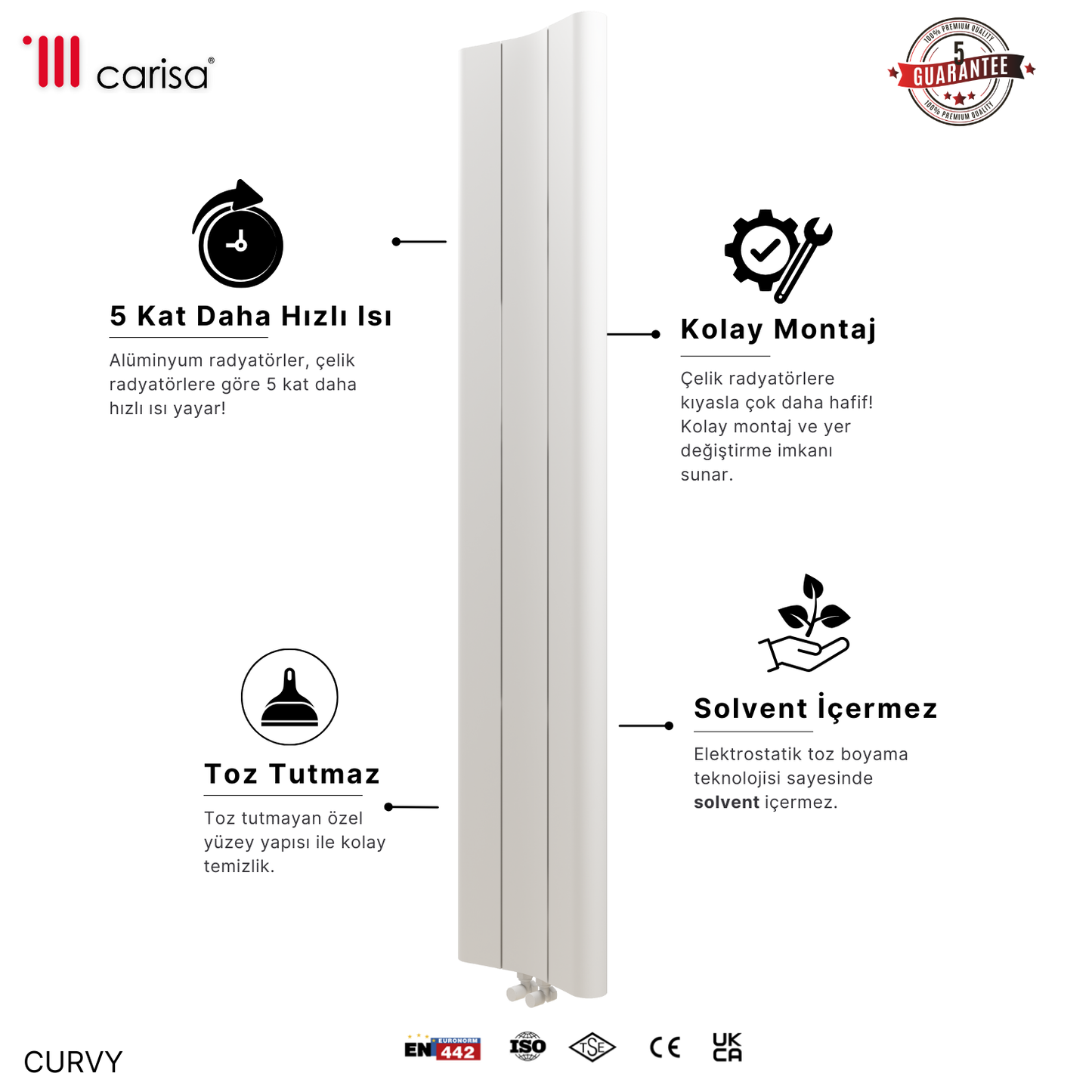 Carisa Curvy Dikey Alüminyum Radyatör Modern Tasarım Beyaz