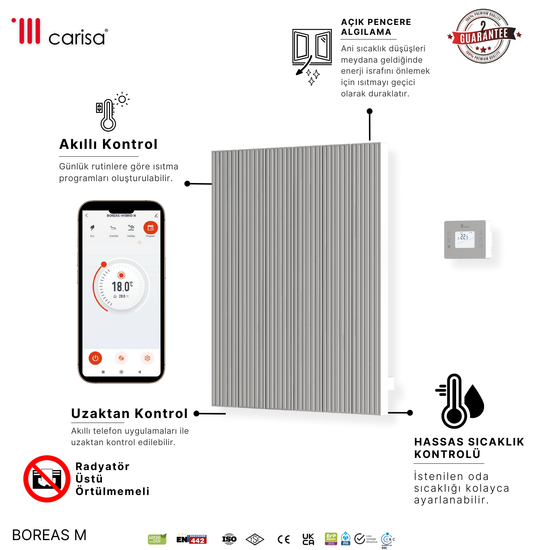 Carisa Boreas M Yatay Elektrikli Radyatör Modern Tasarım Beyaz