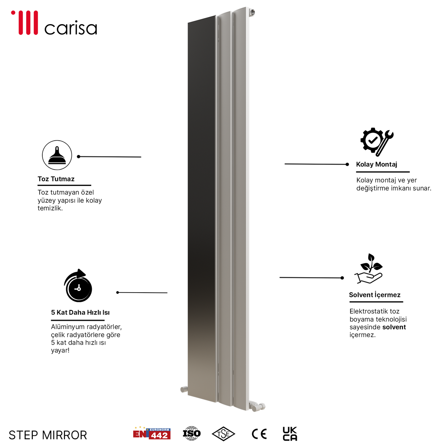 Carisa Step Mirror Dikey Alüminyum Radyatör Modern Tasarım Beyaz - Carisa