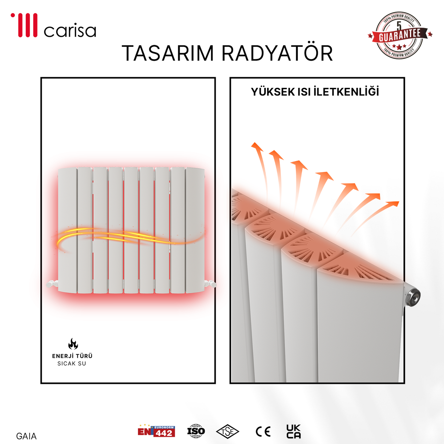 Carisa Gaia Yatay Alüminyum Radyatör Modern Tasarım Beyaz
