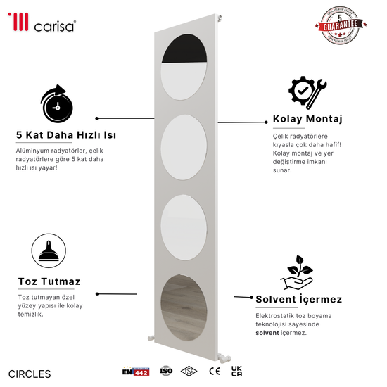 Carisa Circles Dikey Alüminyum Radyatör Modern Tasarım Beyaz