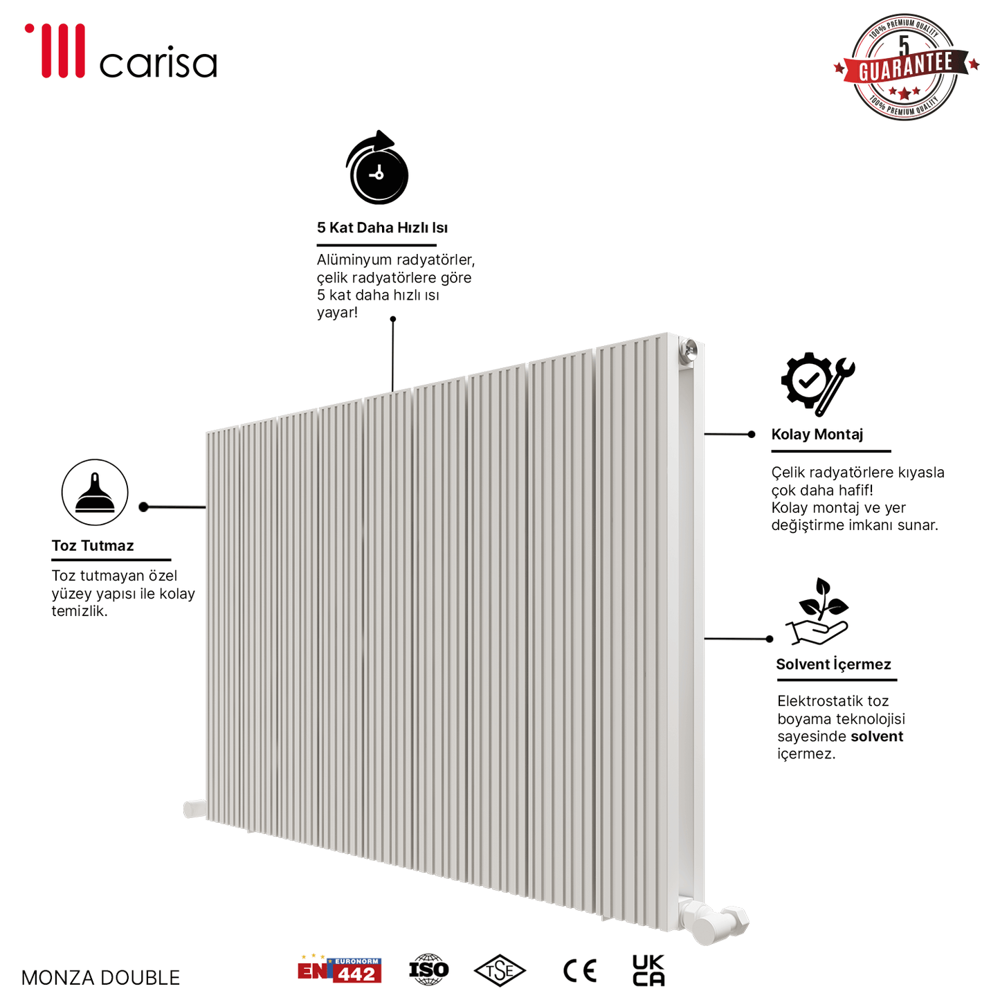 Carisa Monza Yatay Alüminyum Radyatör Modern Tasarım Beyaz