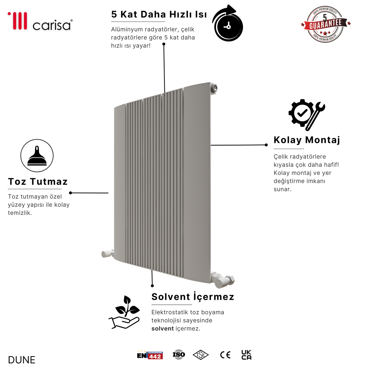 Carisa Dune Alüminyum Radyatör Beyaz Standart Bağlantı
