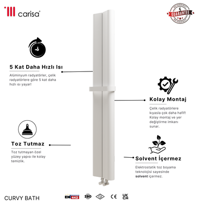 Carisa Curvy Bath Alüminyum Havlupan Modern Tasarım Beyaz