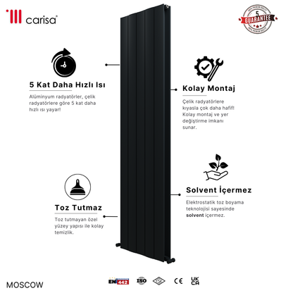 Carisa Moscow Dikey Alüminyum Radyatör Modern Tasarım Siyah