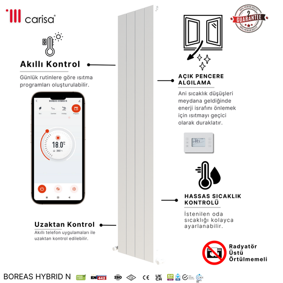 Carisa Boreas Hybrid N Dikey Elektrikli Radyatör Modern Tasarım Beyaz