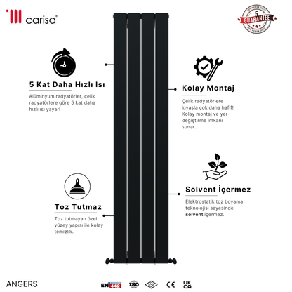 Carisa Angers Dikey Alüminyum Radyatör Modern Tasarım Siyah