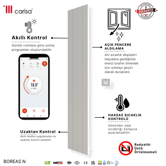 Carisa Boreas N Dikey Elektrikli Radyatör Modern Tasarım Beyaz