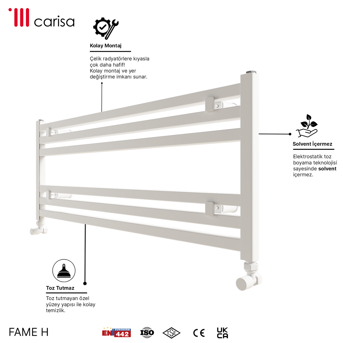 Carisa Fame H Alüminyum Havlupan Modern Tasarım Brushed Beyaz