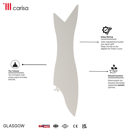 Carisa Glasgow Dikey İnce Tasarım Çelik Radyatör Modern Tasarım Beyaz