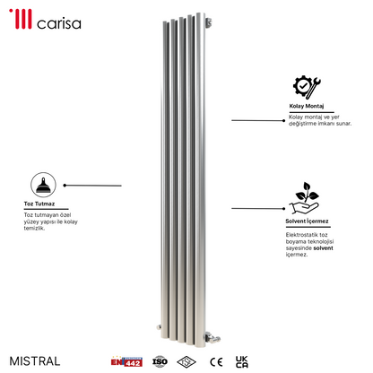 Carisa Mistral Dikey Paslanmaz Çelik Radyatör Modern Tasarım Satine