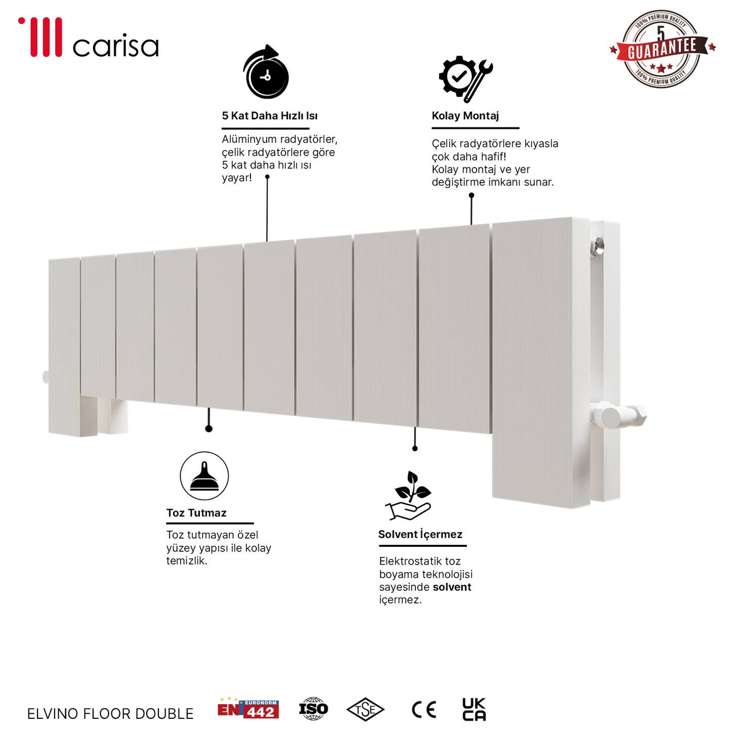 Carisa Elvino Floor Yatay Alüminyum Radyatör Modern Tasarım Beyaz