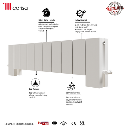 Carisa Elvino Floor Yatay Alüminyum Radyatör Modern Tasarım Beyaz