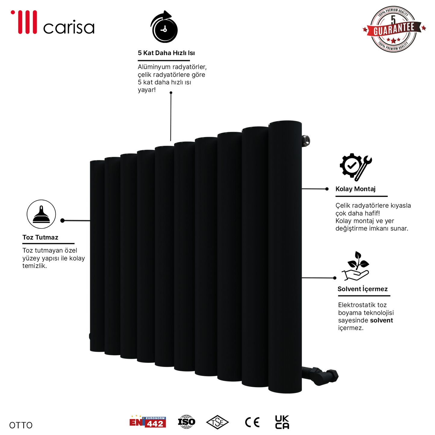 Carisa Otto Yatay Alüminyum Radyatör Modern Tasarım Antrasit