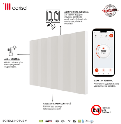 Carisa Notus V Yatay Elektrikli Radyatör Modern Tasarım Beyaz