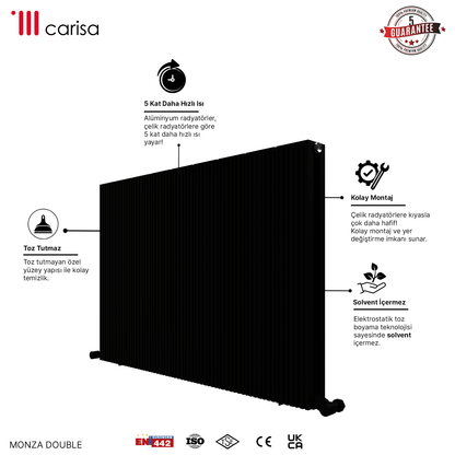 Carisa Monza Yatay Alüminyum Radyatör Modern Tasarım Siyah