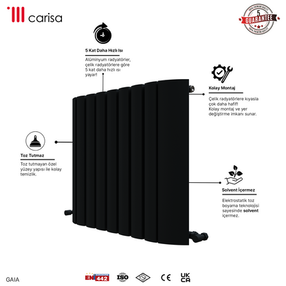 Carisa Gaia Yatay Alüminyum Radyatör Modern Tasarım Siyah
