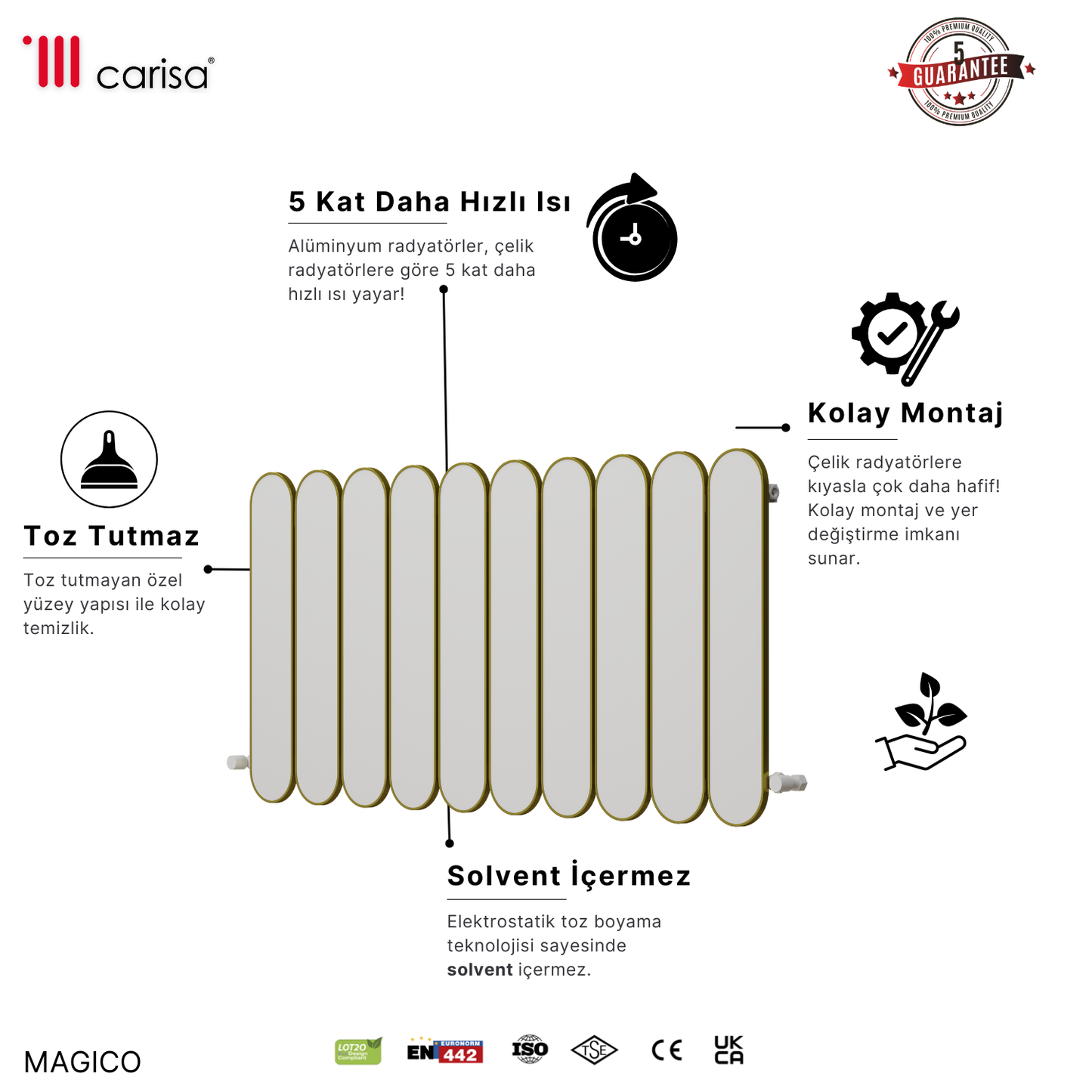 Carisa Magico Yatay Alüminyum Radyatör Modern Tasarım Beyaz