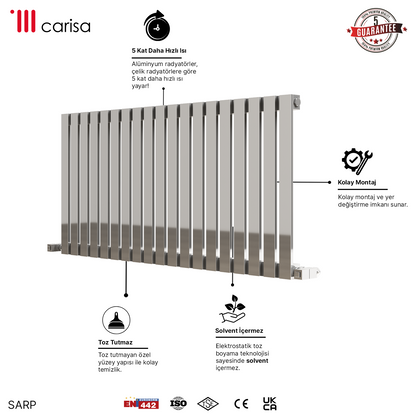 Carisa Sarp Yatay Paslanmaz Çelik Radyatör Modern Tasarım Ayna Polisaj