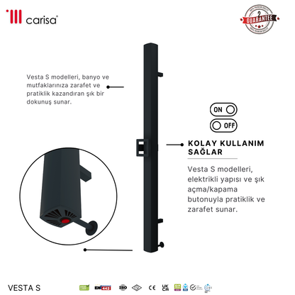 Carisa Vesta Single Elektrikli Havlupan Modern Tasarım Antrasit