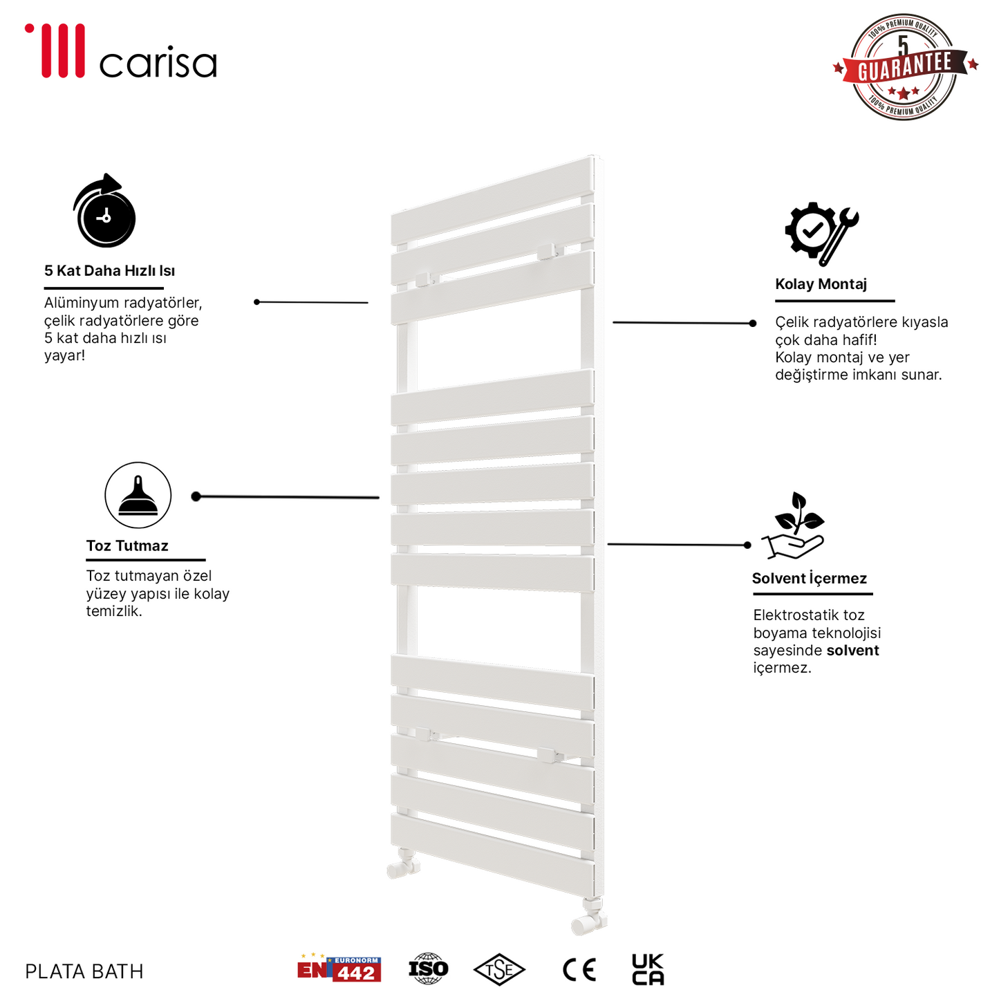 Carisa Plata Bath Alüminyum Havlupan Modern Tasarım Beyaz