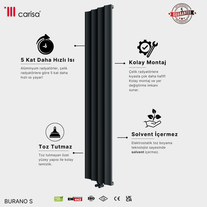 Carisa Burano S Dikey Alüminyum Radyatör Modern Tasarım Antrasit