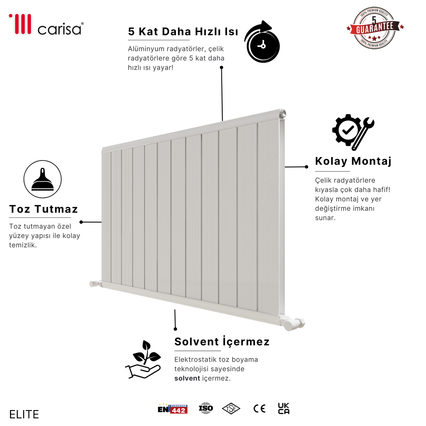 Carisa Elite Alüminyum Radyatör Beyaz Standart Bağlantı