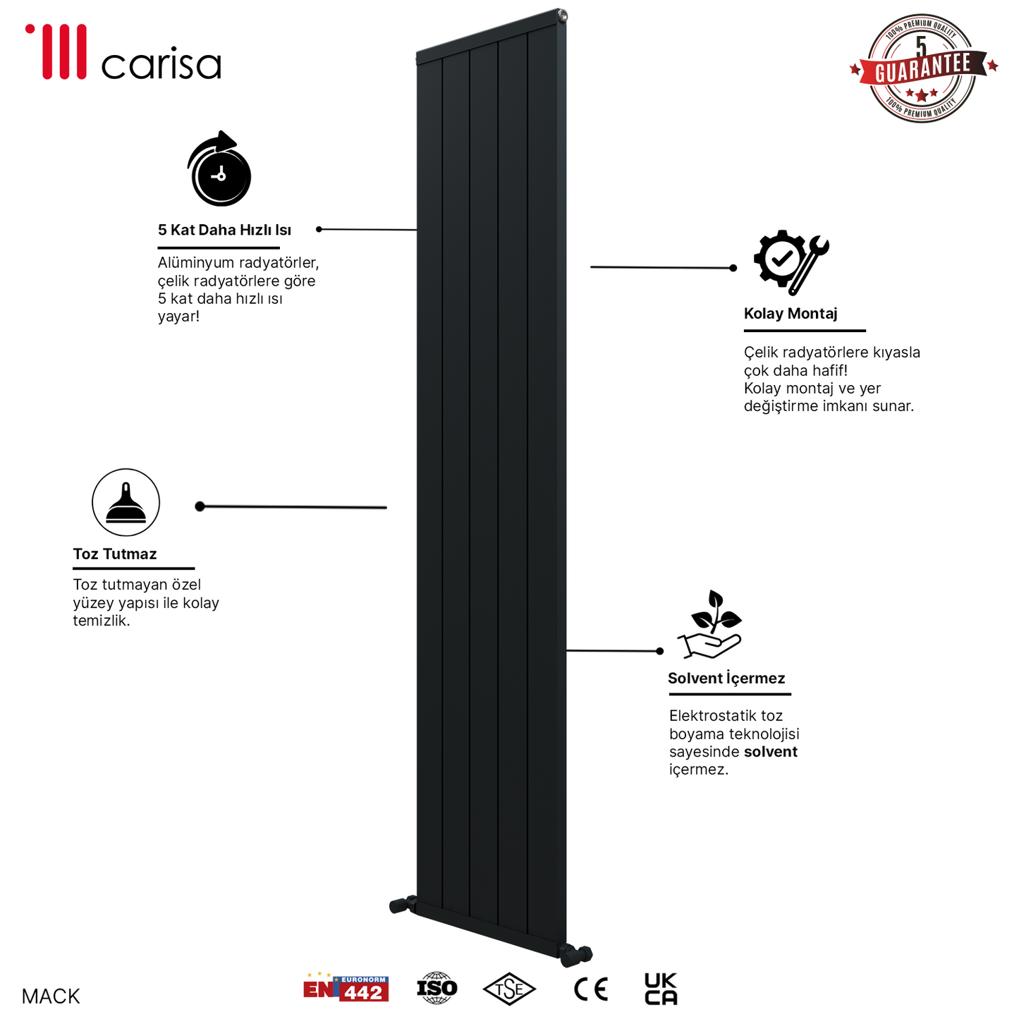 Carisa Mack Dikey Alüminyum Radyatör Modern Tasarım Antrasit