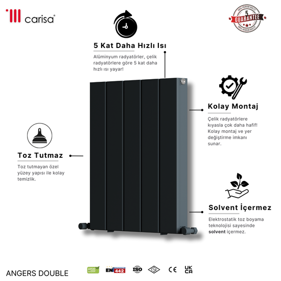 Carisa Angers Double Yatay Alüminyum Radyatör Modern Tasarım Antrasit