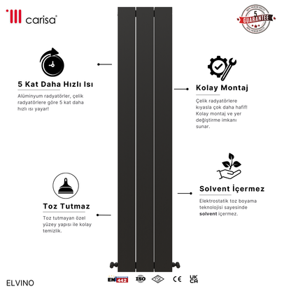 Carisa Elvino Alüminyum Radyatör Antrasit Standart Bağlantı