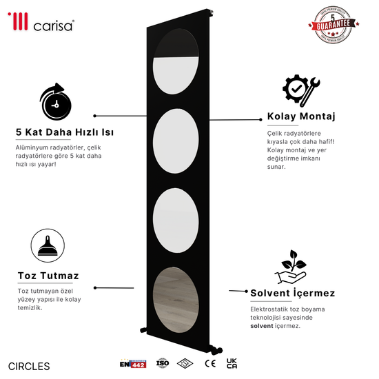 Carisa Circles Dikey Alüminyum Radyatör Modern Tasarım Pebble