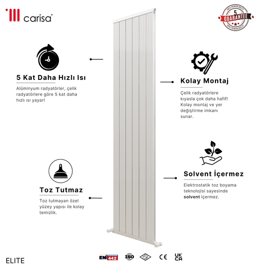 Carisa Elite Dikey Alüminyum Radyatör Modern Tasarım Parlak Beyaz
