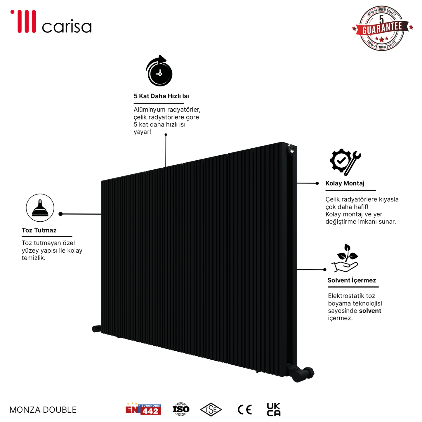 Carisa Monza Yatay Alüminyum Radyatör Modern Tasarım Antrasit