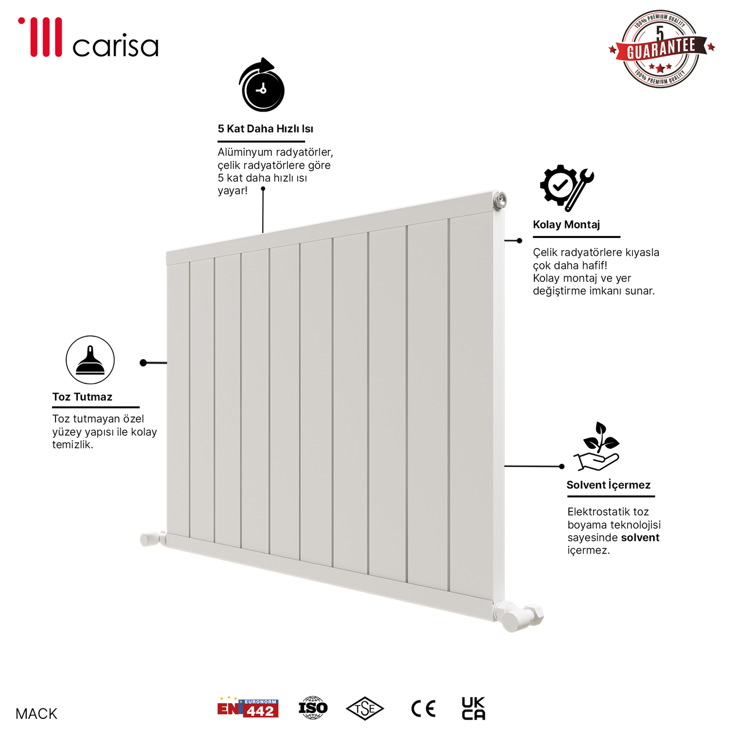 Carisa Mack Yatay Alüminyum Radyatör Modern Tasarım Beyaz