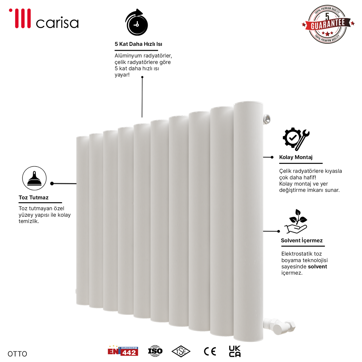 Carisa Otto Yatay Alüminyum Radyatör Modern Tasarım Beyaz