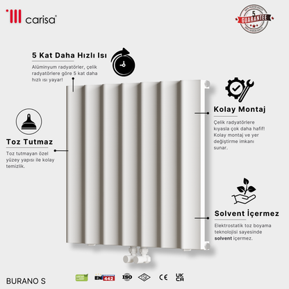 Carisa Burano S Yatay Alüminyum Radyatör Modern Tasarım Beyaz