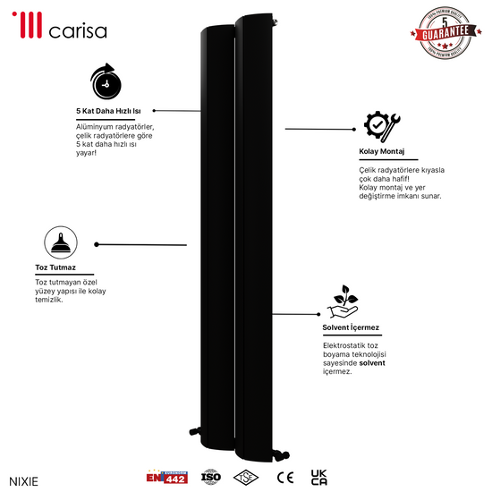 Carisa Nixie Alüminyum Radyatör Siyah Standart Bağlantı