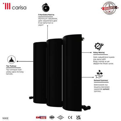 Carisa Nixie Yatay Alüminyum Radyatör Modern Tasarım Siyah