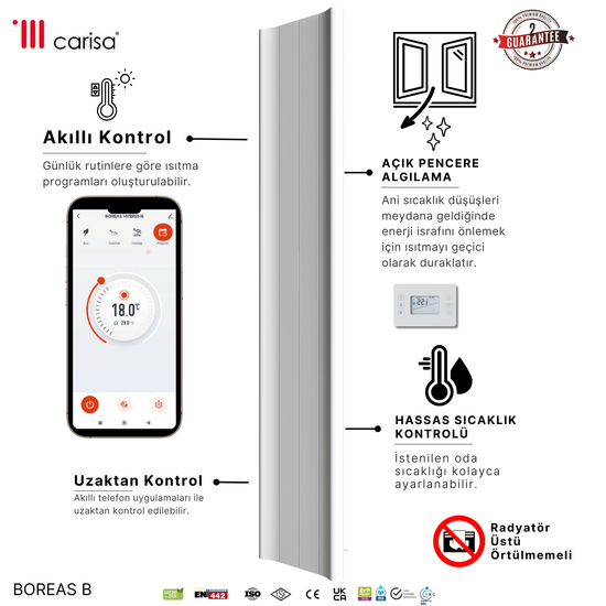 Carisa Boreas B Dikey Elektrikli Radyatör Modern Tasarım Beyaz