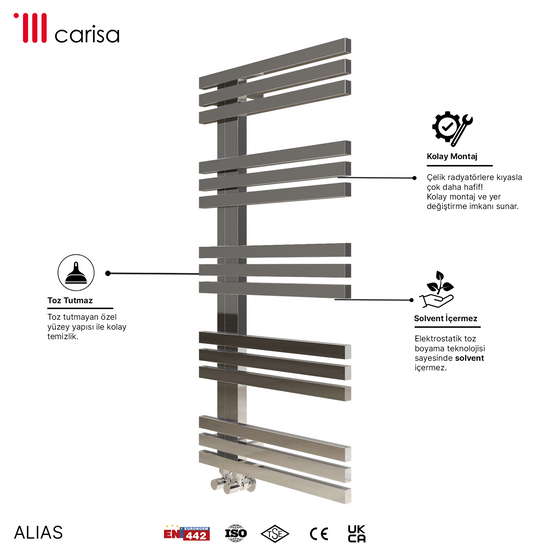 Carisa Alias Paslanmaz Çelik Havlupan Modern Tasarım Ayna Polisaj